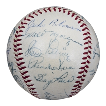 1954 Brooklyn Dodgers Team Signed ONL Giles Baseball With 22 Signatures Including Robinson, Campanella & Hodges (PSA/DNA)
